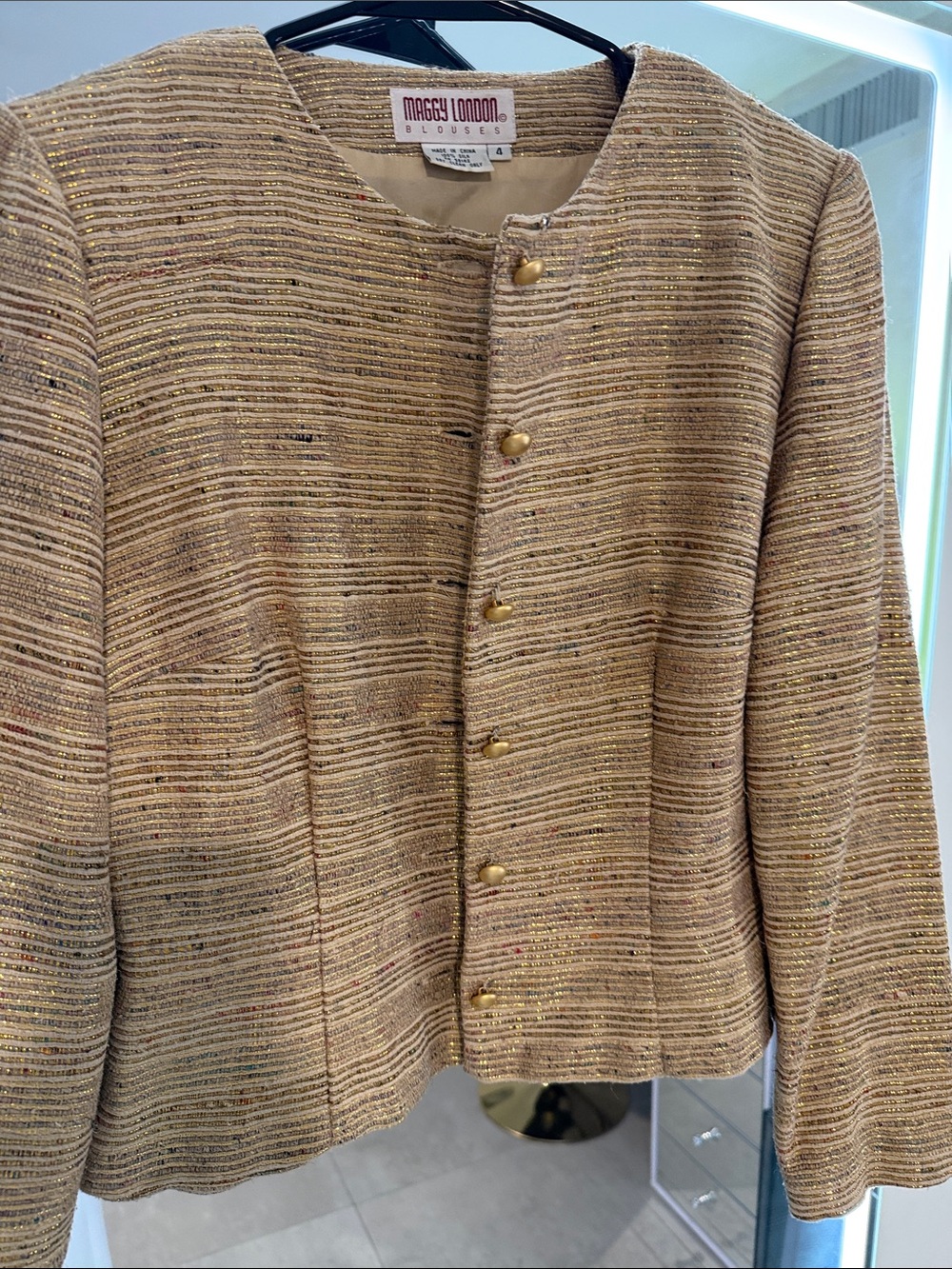 Maggy London Gold-Threaded Taupe Bouclé Jacket size 4